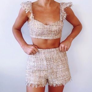 LPA Revolve Tweed Crop Top / Shorts Two Piece Set